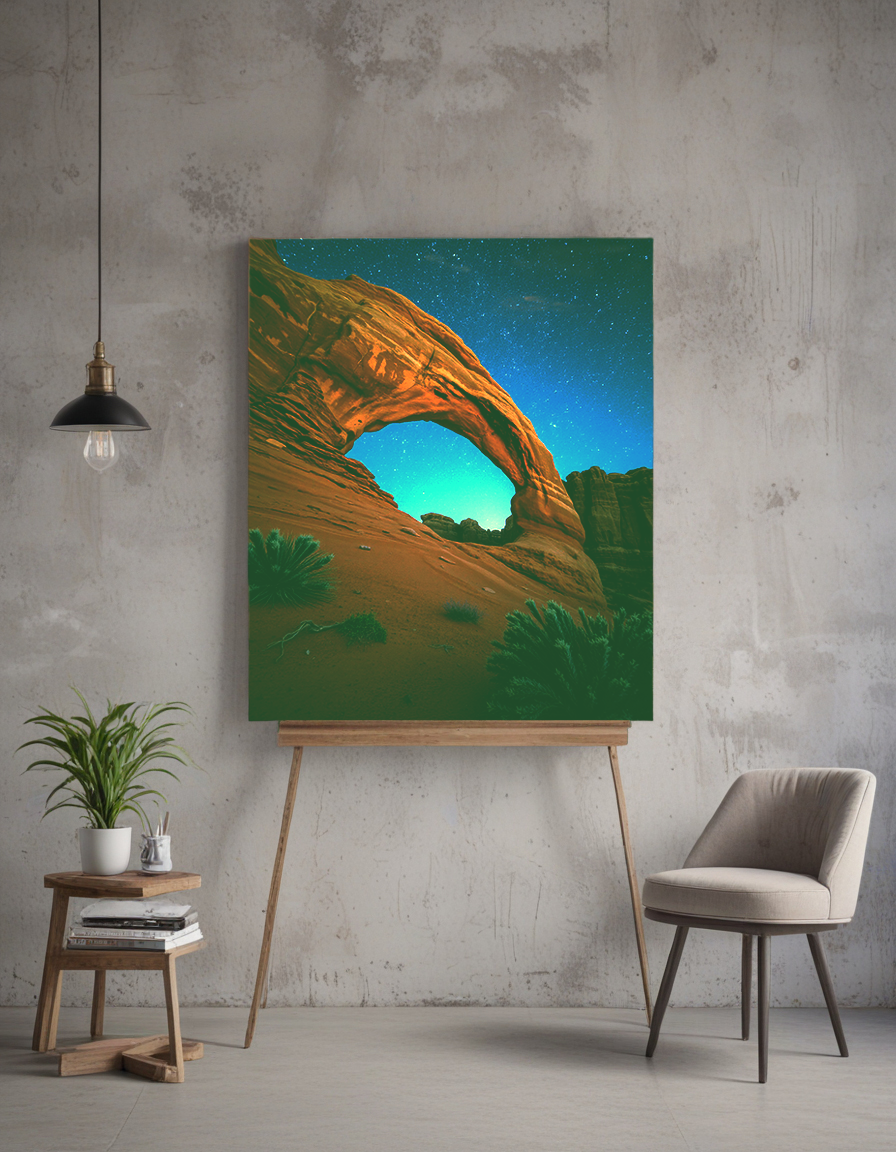 Starry sky through Southwest rock arch - Western landscape photography